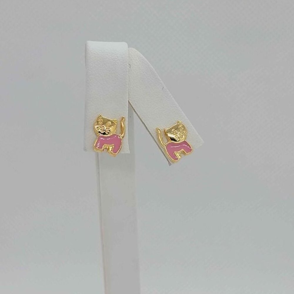 Brand New Brazilian 18k Gold Filled Pink Cats Earrings